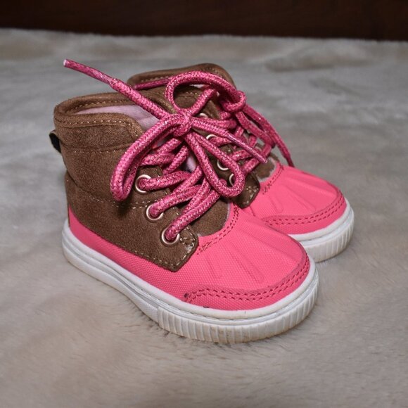 OshKosh B'gosh Girls Pink Brown Rafferty Boots Size 4 - Picture 1 of 9